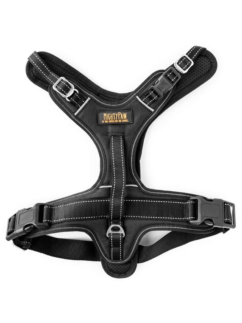 [Australia] - Mighty Paw Dog Sport Harness | No Pull Harnesses with Two Leash Attachments, Comfortable Neoprene Padded Lining, Reflective Safety Stitching. Fully Adjustable for a for Large or Small Pets Black 