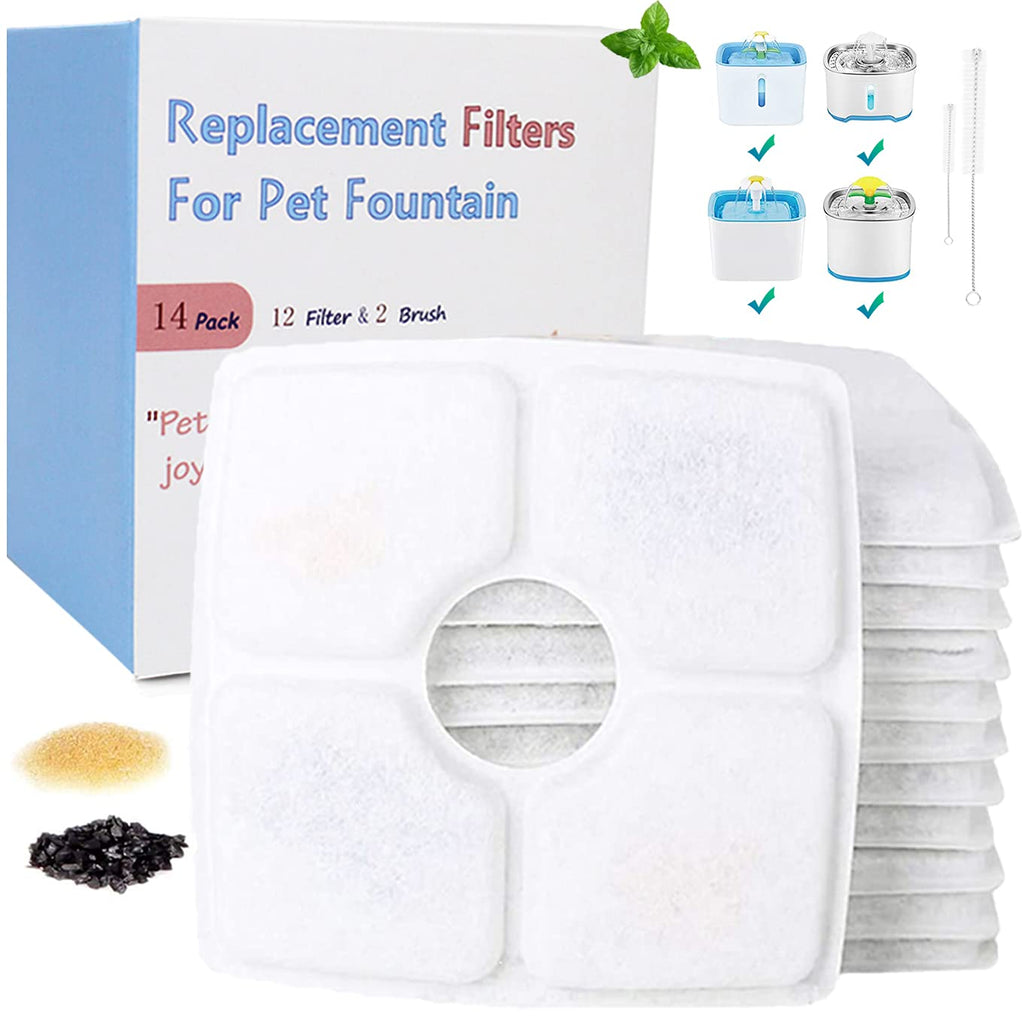 Cat Fountain Filter Replacement 14Packs for Veken and Identical Fountain 12 Filter 2 Brush Included - PawsPlanet Australia