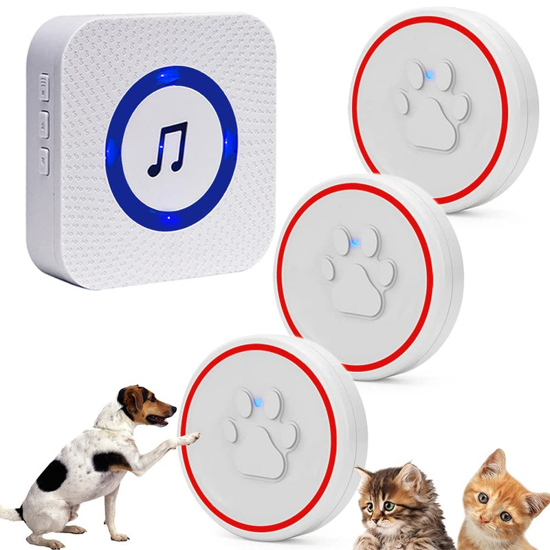 ChunHee Dog Doorbells for Potty Training-Wireless Dog Door Bell for Dog Puppy Training Sliding Door/Go Outside Doorbell and Waterproof Touch Button 1 Receiver+ 3 Buttons - PawsPlanet Australia