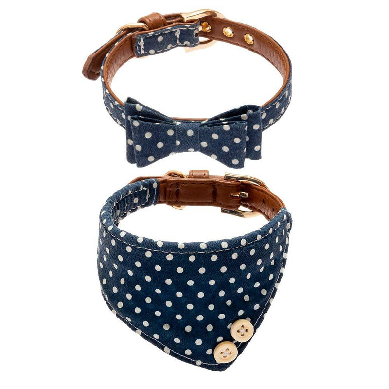 [Australia] - EXPAWLORER Bow Tie Dog Collar with Bell, 2 Pack Classic Plaid Adjustable Collars Bowtie Bandana for Puppy Cats Medium Blue 