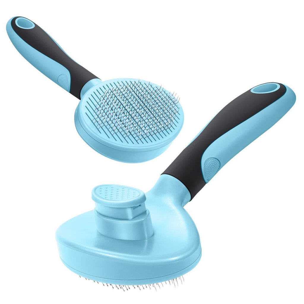 [Australia] - DTTO Dogs Brush & Cats Brush, Self Cleaning Pet Slicker Brush Professional Pet Grooming Brush for Small, Medium & Large Dogs and Cats, with Short to Long Hair,Blue Blue 