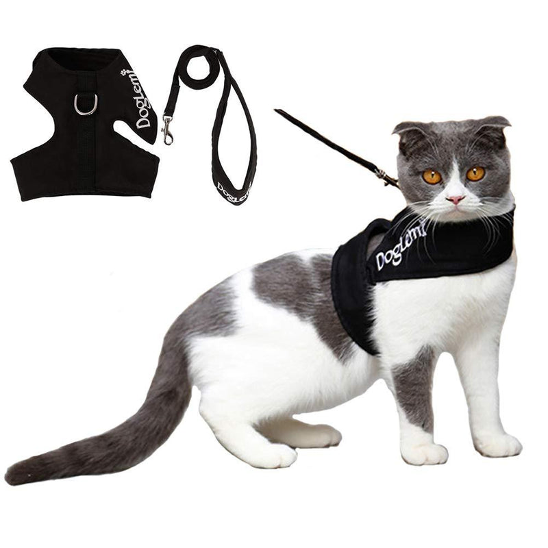 [Australia] - ASTERIA Cat Harness and Leash Set for Walking, Escape Proof with 47 Inches Leash - Adjustable Soft Vest Harnesses Cat Walking Jacket Fit for Pet Kitten Puppy Rabbit Black 