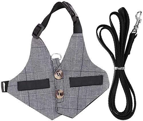 Pssopp Rabbit Harness Leash Cute Bunny Vest Harness and Leash Set With Button Decor Pets Adjustable Formal Suit Style Plaid Stripe Harness Grey(L) L - PawsPlanet Australia