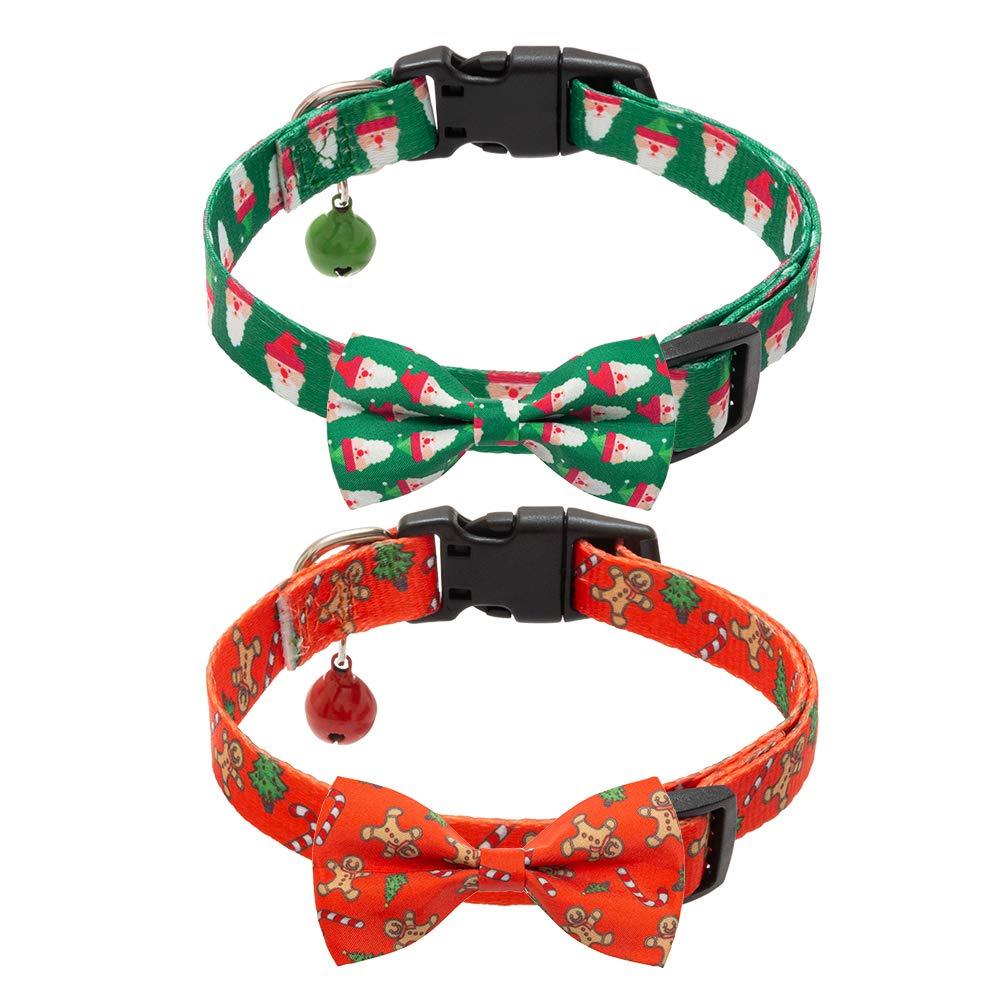 [Australia] - PAWCHIE Christmas Dog Collar with Bowtie and Bell, Comfortable Adjustable Collars Set for Small Medium Dogs, 2 Pack 