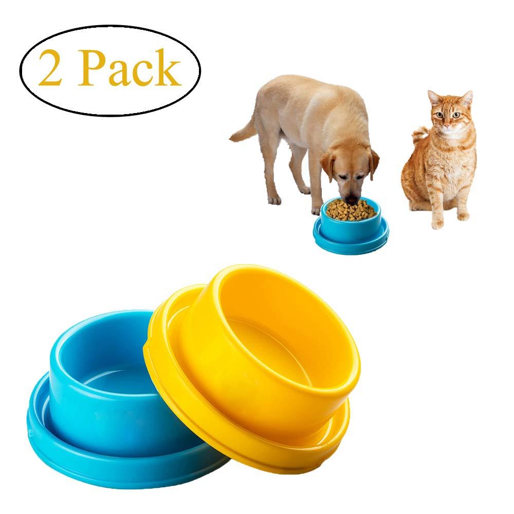 [Australia] - Cdycam 2pcs Dog Bowls Pet Cat Puppy Food Bowls Plastic Round No Spill Water Food Feeder Dish Colorful Feeding Eating Bowls 