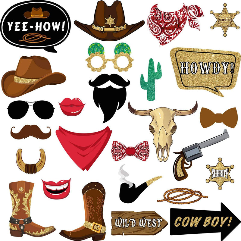 26 Pieces West Cowboy Photo Booth Props Kit, Western Party Decorations Selfie Props for Western Cowboy Theme Party Favors Supplies - PawsPlanet Australia