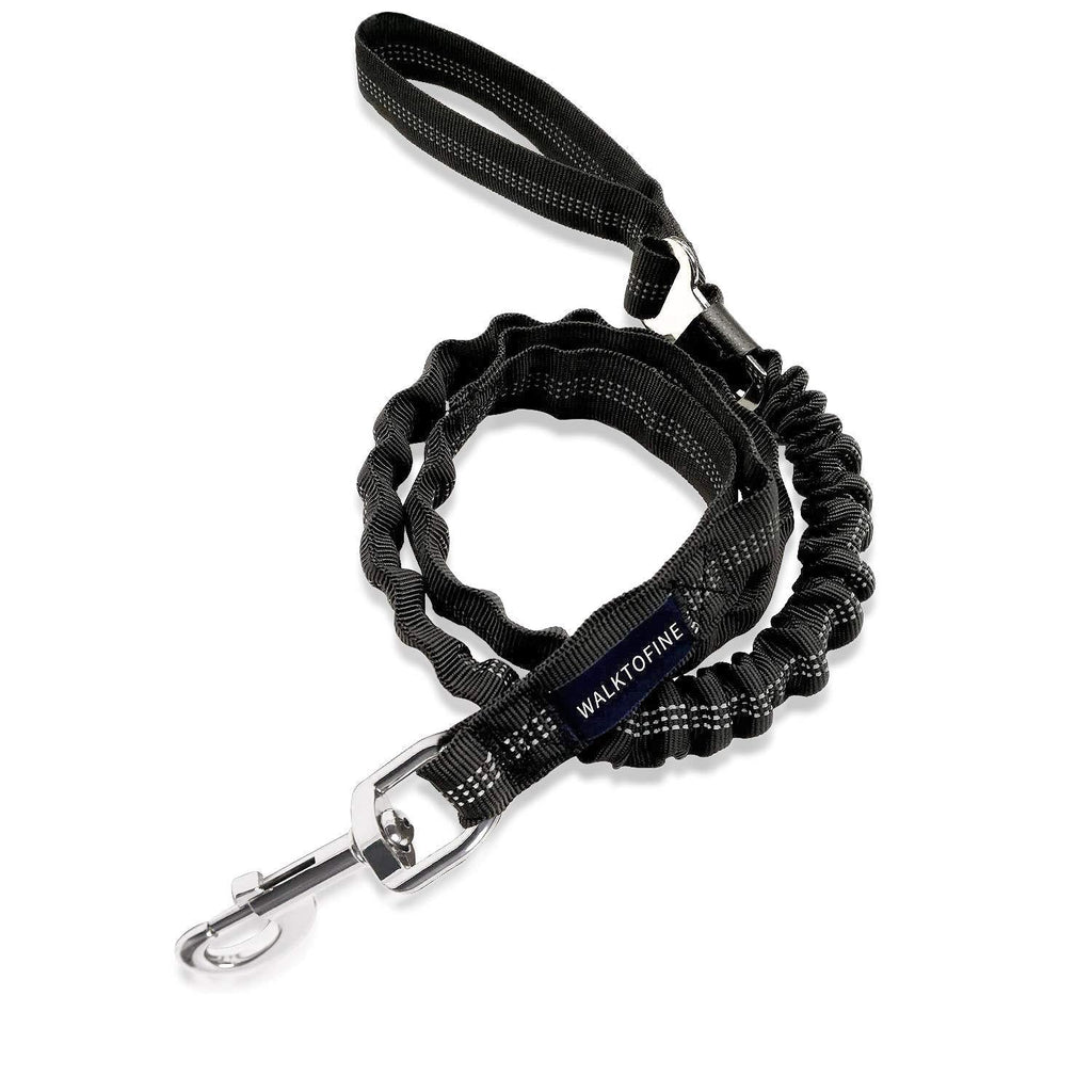 [Australia] - WALKTOFINE 4.5FT Bungee Dog Leash for Large Breed Dogs, Anti-Pull for Shock Absorption with Car Seat Belt, Heavy Duty Training Dog Leash Black 