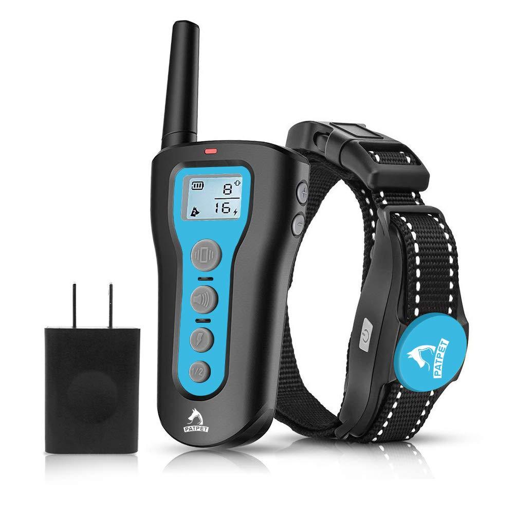 [Australia] - PATPET Dog Shock Collar with Remote, Rechargeable Electric Dog Training Collar with Beep, Vibration & Shock Models, Up to 1200Ft Remote Range, 100% Waterproof, Electric Bark Collar for (8-120Lbs) Dogs 