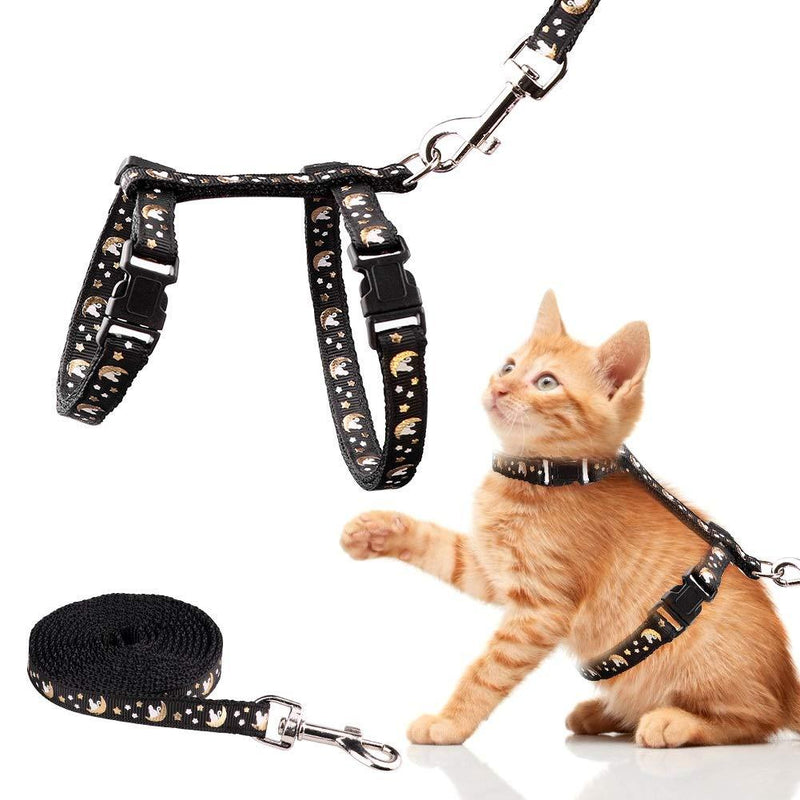 Basuppit Cat Harness and Leash Set Gold Moons Stars Soft Nylon Escape Proof Adjustable for Kittens Small Animals Glow in The Dark Black - PawsPlanet Australia