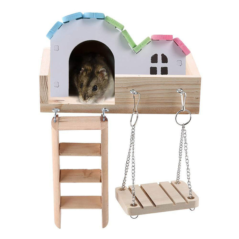 [Australia] - Hamster Platform Houses Hut,Wooden Hideout Swing Rat Playground Activity Set with Climbing Ladders Play Toys for Mouse,Gerbil, Small Animals 