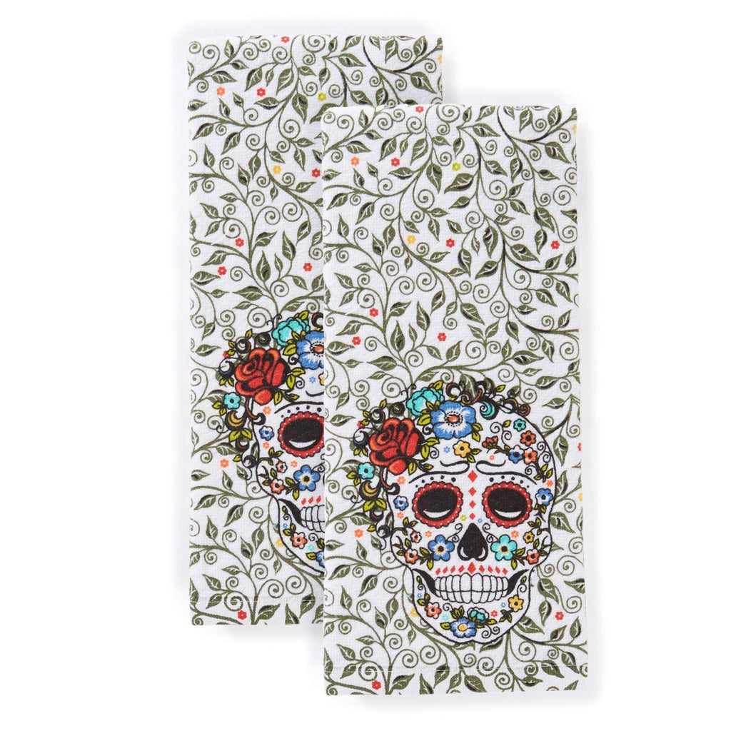 Fiesta Skull & Vine Kitchen Towel Set, 16"x28", Multi Color 2 Count - PawsPlanet Australia