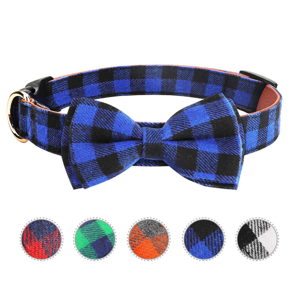 [Australia] - Vaburs Dog Bow Tie, Dog Cat Collar with Bow Tie Buckle Light Plaid Dog Collar for Dogs Cats Pets Soft Comfortable,Adjustable Medium Blue 