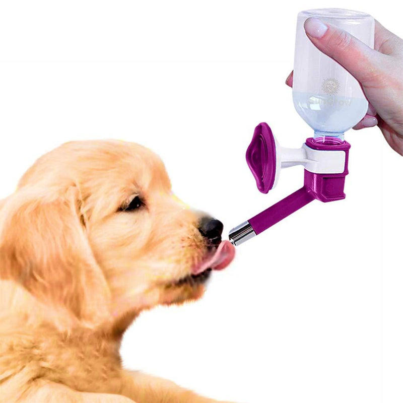 [Australia] - SunGrow Water Bottle for Puppy, No Drip Dispenser Bottle, Secure Nozzle and Stainless Steel Drinking Head, Easy to Install in Cage or Crate, Refills Quickly, Keep Pets Hydrated, Purple, 10 oz. 