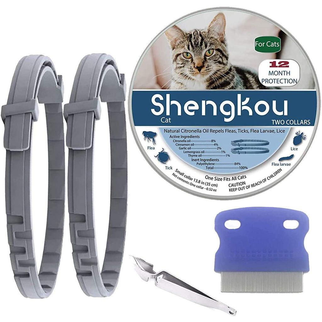 Flea and Tick Collar for Cat, Made with Natural Plant Based Essential Oil, Safe and Effective Repels Fleas and Ticks, Waterproof, 12 Months Protection, 13.8 in (2 Packs) - PawsPlanet Australia