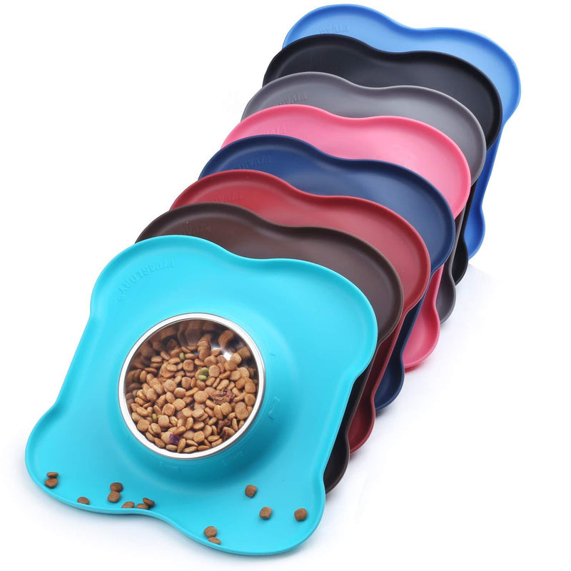 [Australia] - Vivaglory Dog Bowls Set, 2 Pack Puppy Bowls with Non Spill Silicone Mat and Food Grade Stainless Steel Water and Food Feeding Bowl for Kitty Puppy Cat Dog 6½ OZ ea. Turquoise 