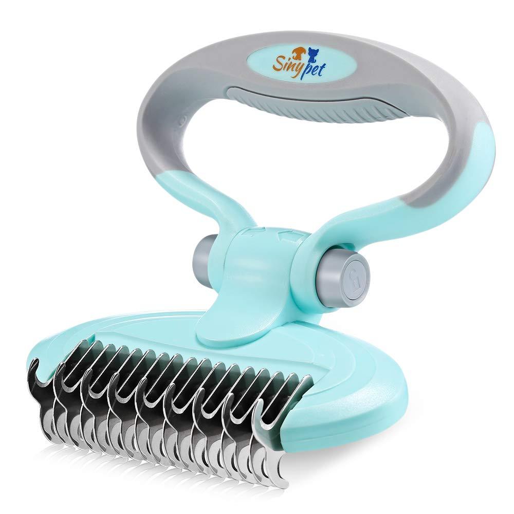 [Australia] - Dog Dematting Comb, Pet Grooming Tool Deshedding Brush Double-Sided Teeth Blade Undercoat Rake with Adjustable Handle, for Removing Undercoat Knots Mats and Tangles, for Long Short Curly Silky Hair 