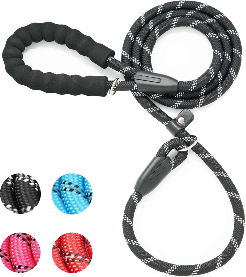[Australia] - iYoShop 6FT Durable Slip Lead Dog Leash with Comfortable Padded Handle and Highly Reflective Threads Quality Dog Rope Training Leash for Small Medium and Large Dogs Black 