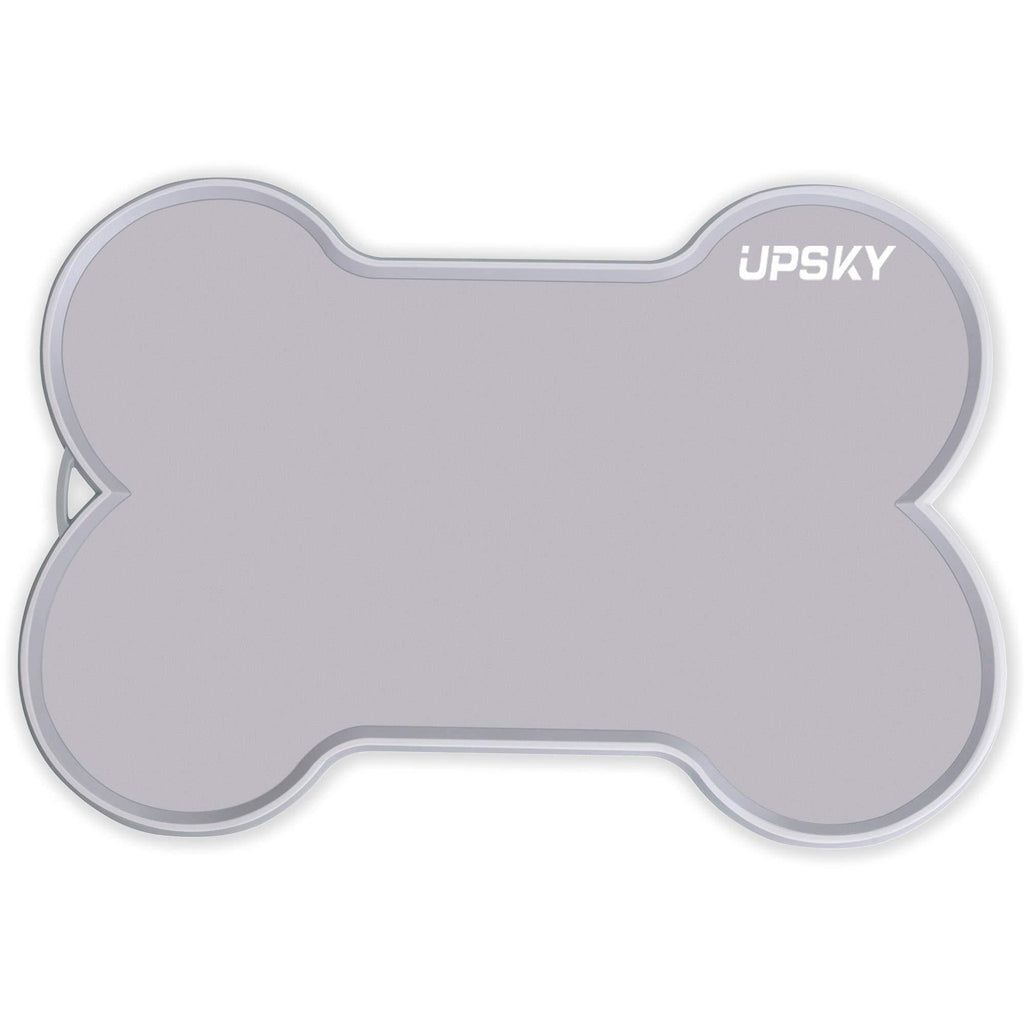 UPSKY Dog Cat Food Mat Large 22" x 16" Non-Slip Pet Dog Feeding Mat Waterproof Silicone Dog Food Tray, Bone-Shaped Easy to Clean Dog Cat Placemat grey - PawsPlanet Australia