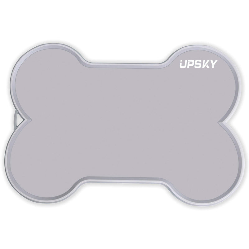 UPSKY Dog Cat Food Mat Large 22" x 16" Non-Slip Pet Dog Feeding Mat Waterproof Silicone Dog Food Tray, Bone-Shaped Easy to Clean Dog Cat Placemat grey - PawsPlanet Australia