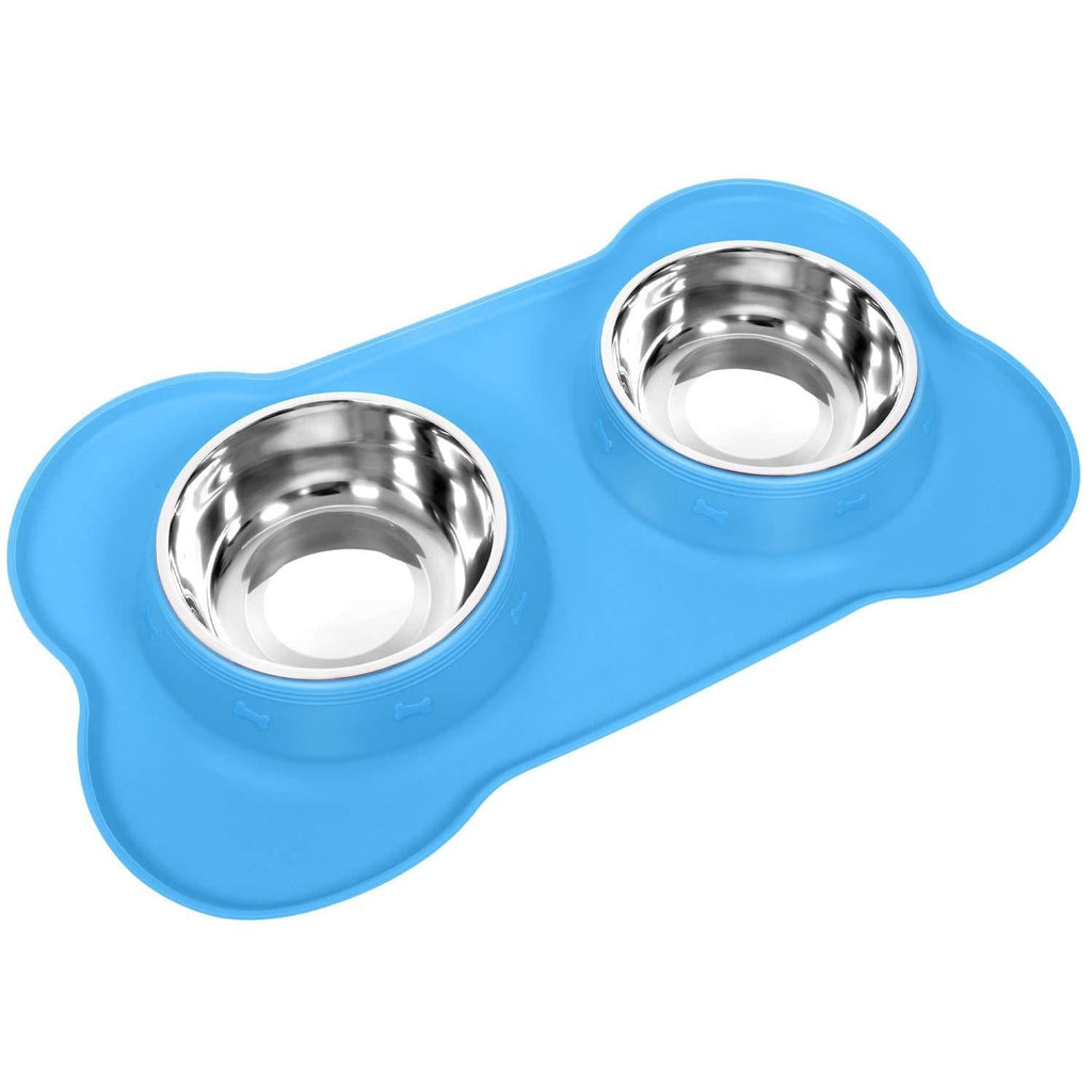 [Australia] - UPSKY Dog Cat Bowls Stainless Steel Double Dog Food and Water Bowls with No-Spill No-Skid Silicone Mat, Pet Feeder Bowls Small Puppy Bowl for Small Dogs Cats 