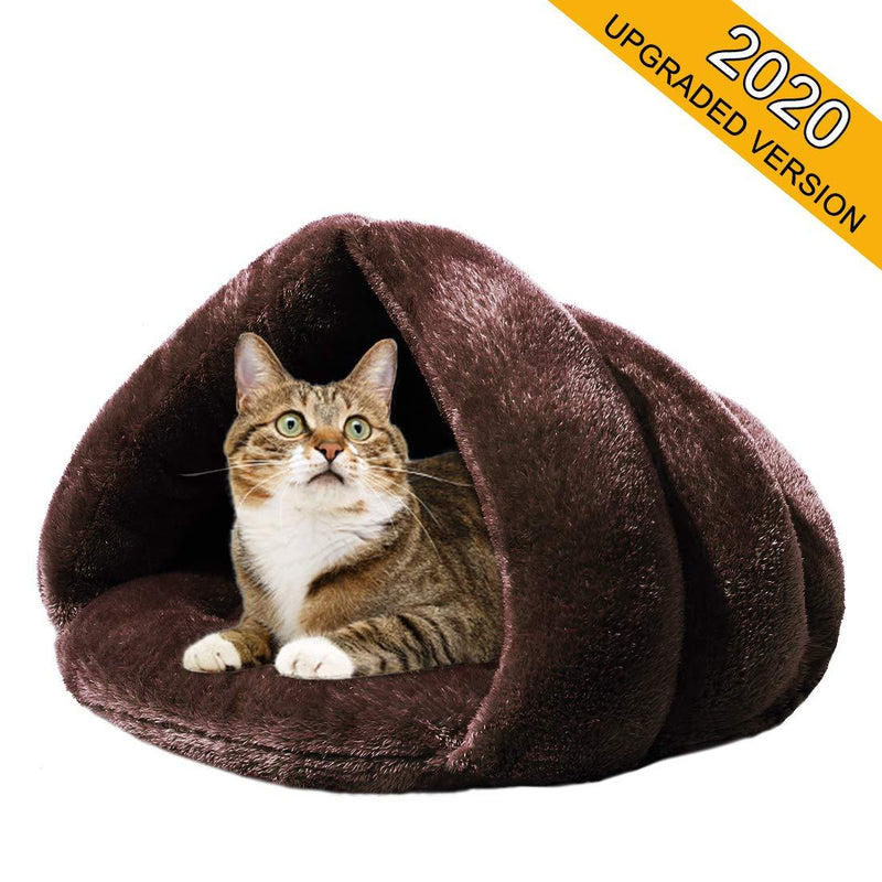 [Australia] - Mojonnie Soft Fleece Self-Warming Cat Bed Warm Sleeping Bed for Cats Winter Pets Puppy Indoor Pet Triangle Nest Brown 