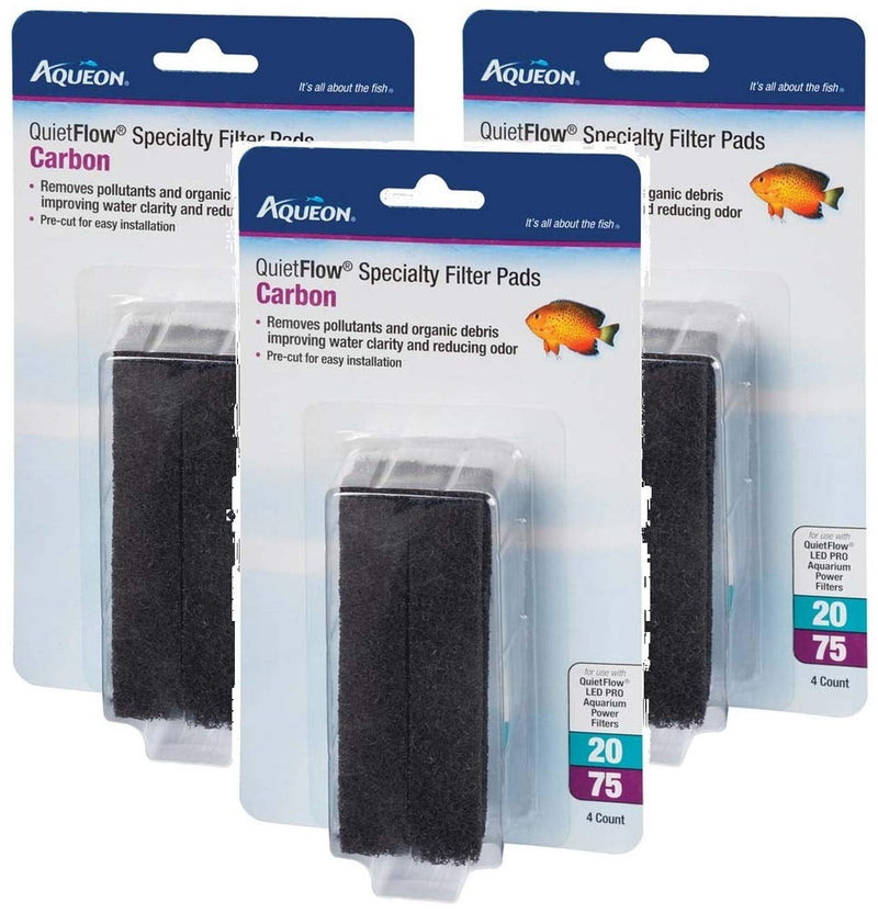 [Australia] - Aqueon (3 Pack) QuietFlow Carbon Specialty Filter Pads, Size 20/75, 4 Pads Per Pack 
