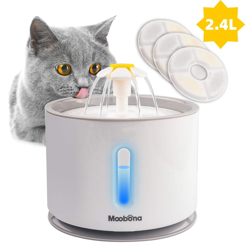 [Australia] - MOOBONA 2.4L Automatic Cat Fountains, Mate Pet Cat Drinking Water Fountain, Running Water Dispenser for Cats, Kitty Cat Flower Fountains Feeder with LED and 3 Replacement Filters 