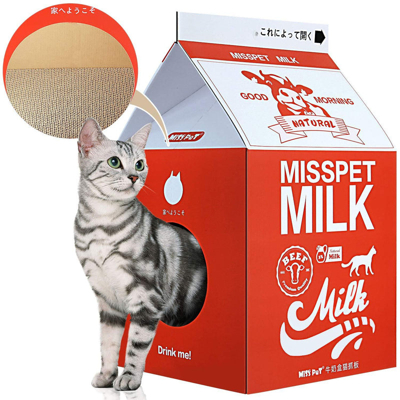 [Australia] - ScratchMe Cat Condo Scratcher Post Cardboard Red Milk Box 