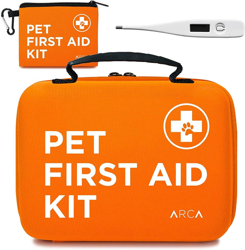 ARCA PET Cat & Dog First Aid Kit Home Office Travel Car Emergency Kit Pet Travel Kit – 100 Pieces with Emergency Collar and Pet Thermometer & Bonus Mini Pouch [Hard Case for Protection] - PawsPlanet Australia