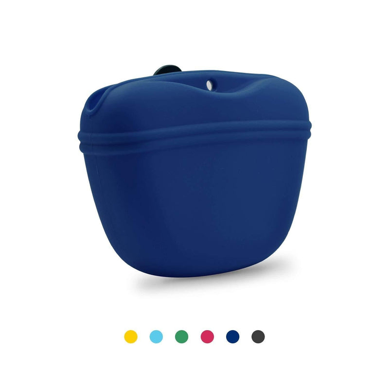 [Australia] - AUDWUD- Silicone Dog Treat Pouch - Clip on Portable Training Container – Convenient Magnetic Buckle Closing and Waist Clip - BPA Free navy blue 
