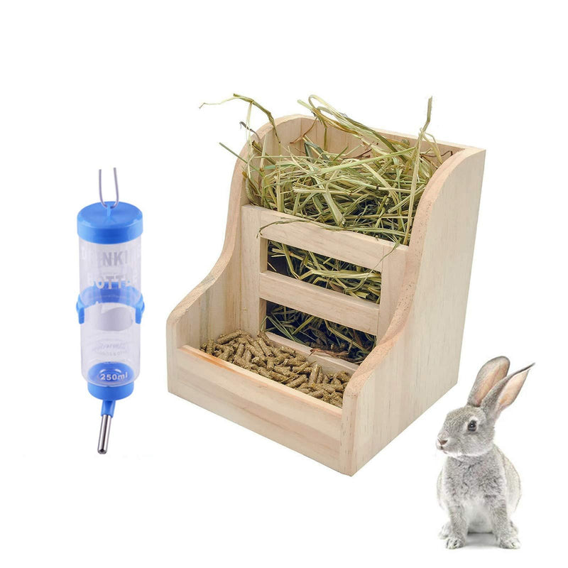 2 Pack Rabbit Hay Feeders Rack,Bunny Water Bottles Dispenser,Wooden Hay Food Bin for Grass/Food for Small Animal Supplies Rabbit Chinchillas Guinea Pig Hamsters - PawsPlanet Australia