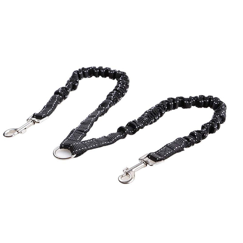 [Australia] - AntVam Swivel Strong Bungee Double Dog Leash Shock Absorbing Duarable Leash Splitter Dual Tangle Free Coupler for 2 Dogs Walking and Training 30-100lbs Black 