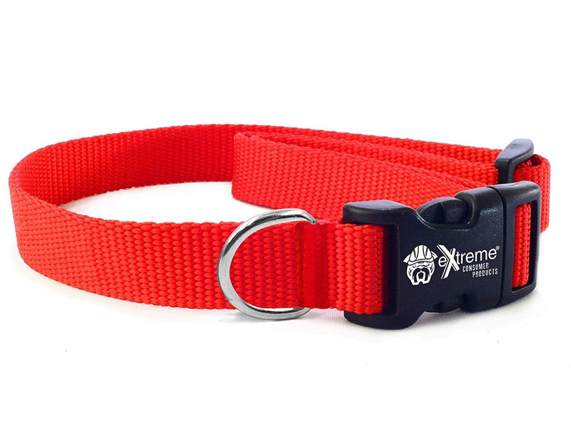 [Australia] - Extreme Consumer Products Rugged Nylon Dog Collar RED - The Heavy Duty Adjustable Dog Collar - 3/4" for Necks 9" to 28" with Durable Buckle Clip and No-Snag Comfort Nylon Weave Design 