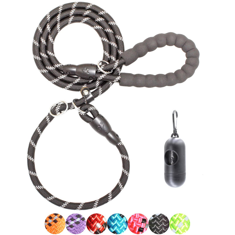 BAAPET 6 Feet Slip Lead Dog Leash Anti-Choking with Upgraded Durable Rope Cover and Comfortable Padded Handle for Large, Medium, Small Dogs Training with Poop Bags and Dispenser Black - PawsPlanet Australia