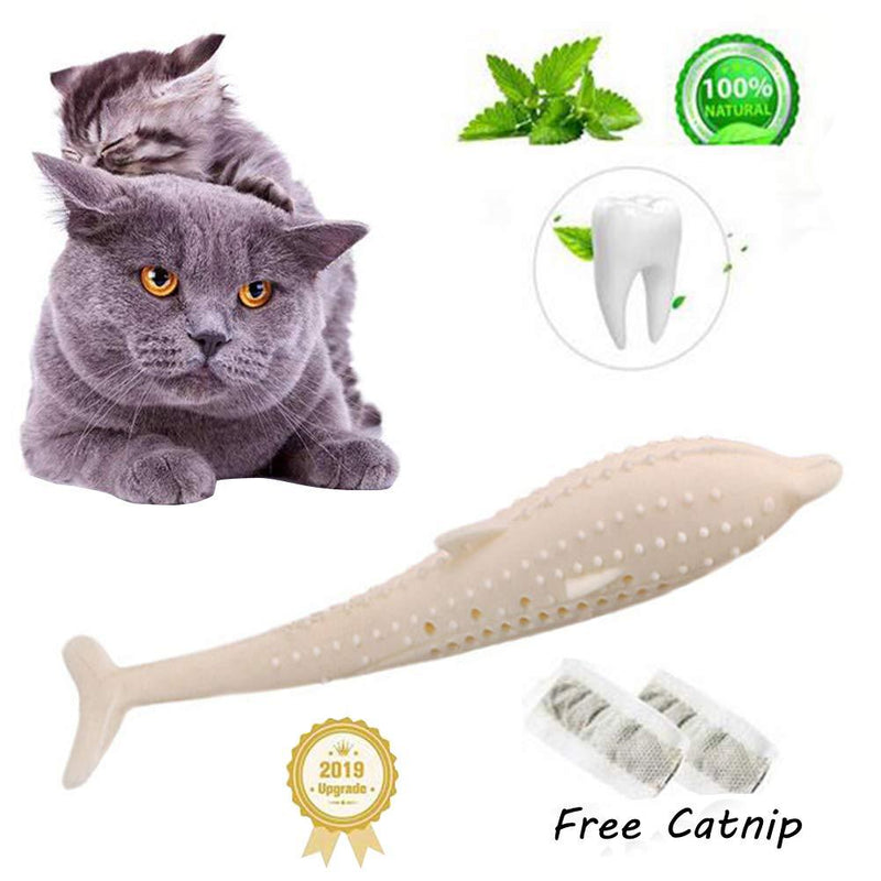[Australia] - Pet Cat Fish Shape Toothbrush with Catnip Toys，New Interactive Tooth Cleaning Toy for Kitten Kitty，Multi-Function Food Grade Silicone Cat Molar Stick，Get Rid of Bad Breath & Keep Teeth Healthy White 