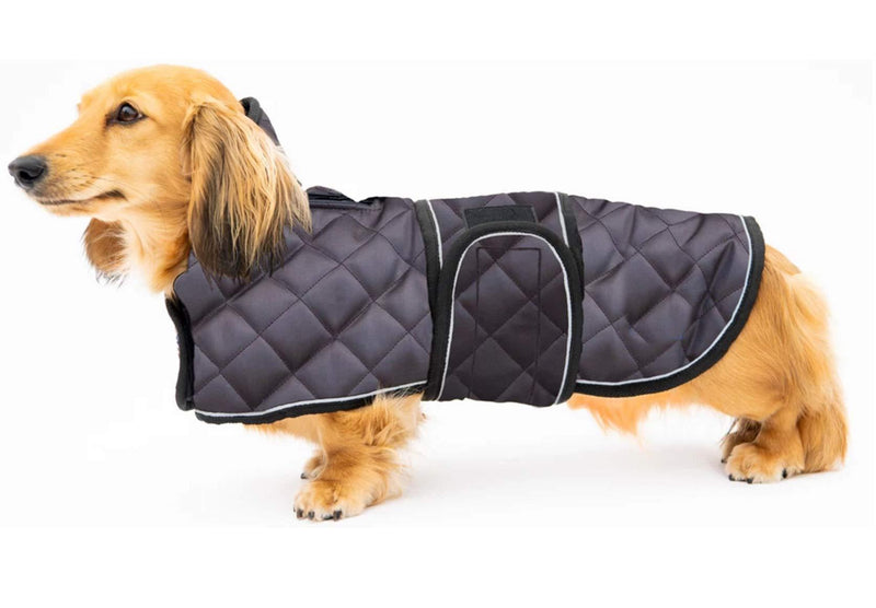 Geyecete Warm Thermal Quilted Dachshund Coat, Dog Winter Coat with Warm Fleece Lining, Outdoor Dog Apparel with Adjustable Bands for Medium, Large Dog -Black-L L: Back Length: 16inch Black - PawsPlanet Australia