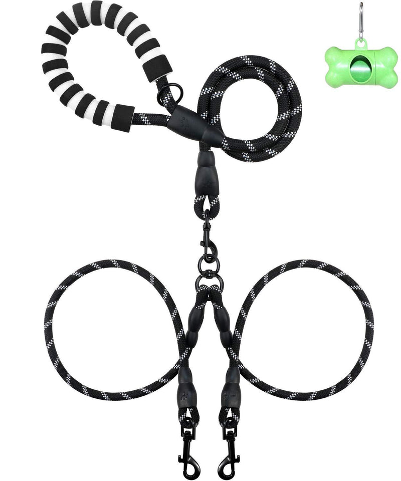 [Australia] - FunTags Reflective Double Dog Leash for Two Dogs No Tangle,Dual Rope Dog Lead with Coupler for Medium and Large 2 Dogs 40+30 inches Black 