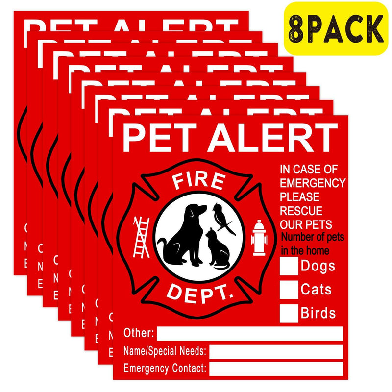 [Australia] - Pet Inside Sticker - 8 Pack Pet Alert Safety Fire Rescue Sticker Decal-Save Our Cat/Dog Pets In a Fire Emergency, Firefighters will See Alert on The Window, Door, or House and Rescue Our Family. 