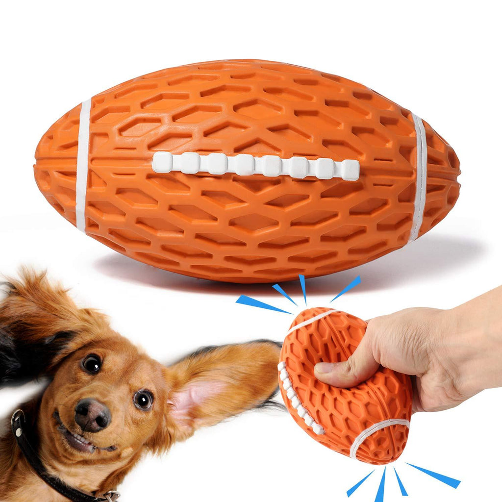 [Australia] - KOL Dog Toys Ball Pet Squeaky Toys Rubber Rugby Ball Interactive and Trainning Chew Toys Fetch Toy Ball for Dogs Orange 