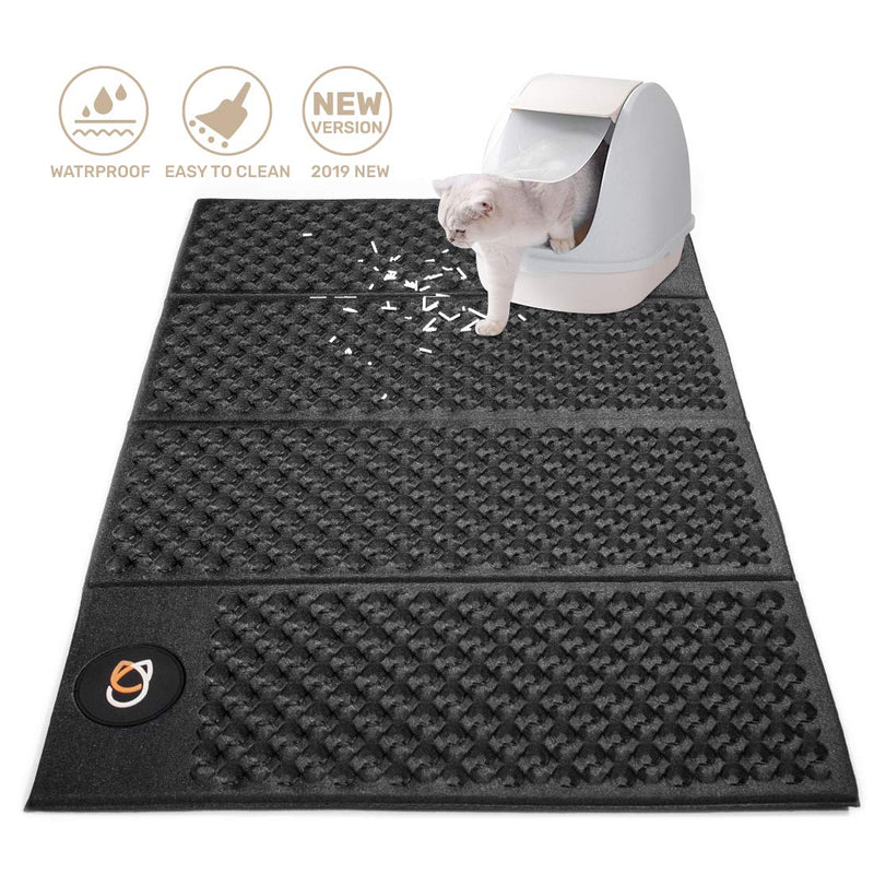 [Australia] - piccpet 2019 New Cat Litter Mat (28.3 × 18.5 inches), Premium Kitty Litter Trapping Mat, No-Toxic EVA Double Sided, Urine Waterproof, Scatter Control, Easy to Clean, Washable, Traps Litter from Box Black 