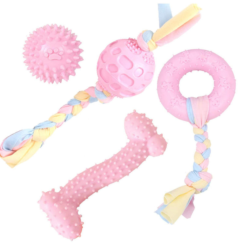 SSSFENG Puppy Teething Toys Dog Chew Toys Set with Cotton Rope for Puppies and Small Dogs Durable Rubber Interactive Dog Toy Tough Chewing Toy Pink - PawsPlanet Australia