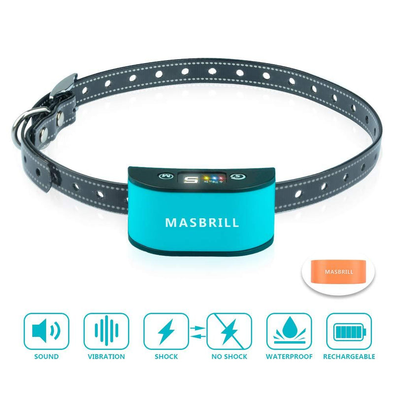 [Australia] - MASBRILL Dogs Bark Collar - Effective Bark Collar for Dog w/Barking Detection Rechargeable, Triple Anti-Barking Modes: 7 Levels Shock/Vibration Beep for Medium, Large Dogs Breeds - IPx7 Waterproof 