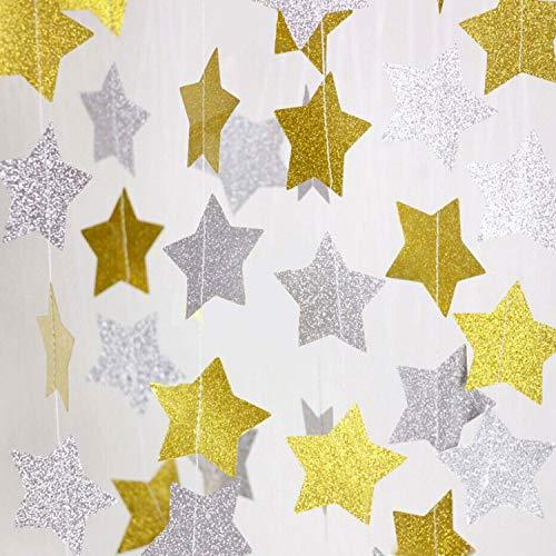 Neo LOONS Star Garland, Sparkling Star Bunting Banner Glittery Star Paper Garland Decoration for Christmas Birthday Wedding Party Baby Shower, 13 feet (Gold+Silver, 2Pack) - PawsPlanet Australia