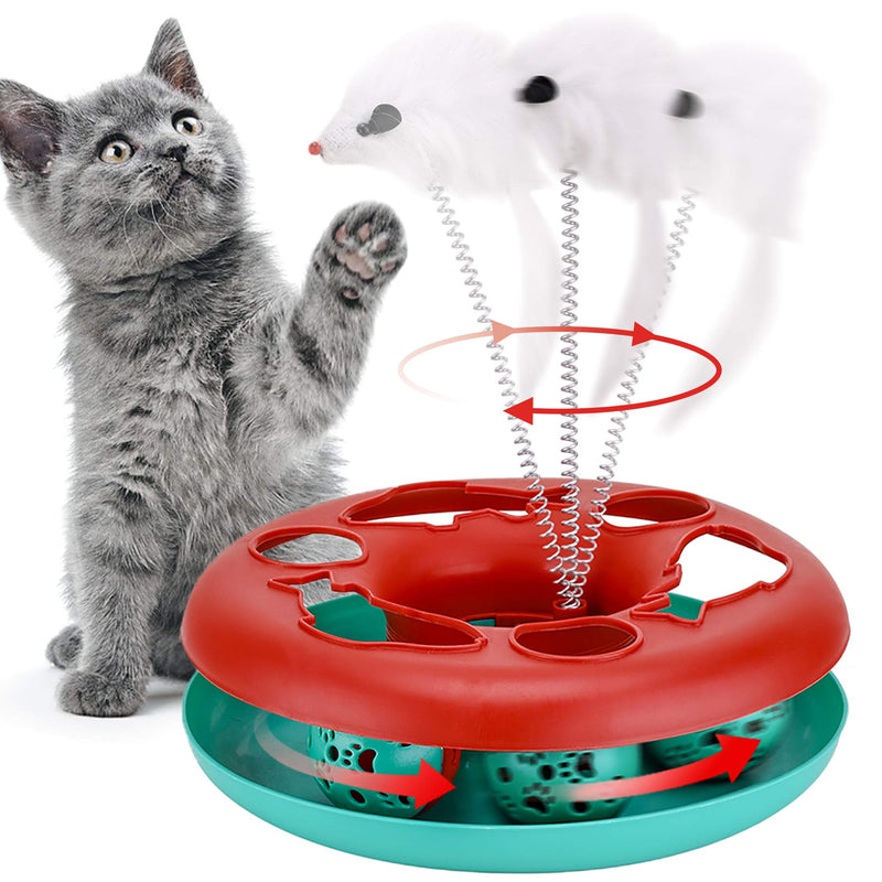 Cat Toys, Cat Toys for Indoor Cats,Interactive Kitten Toys Roller Tracks with Catnip Spring Pet Toy with Exercise Balls Teaser Mouse Christmas red - PawsPlanet Australia