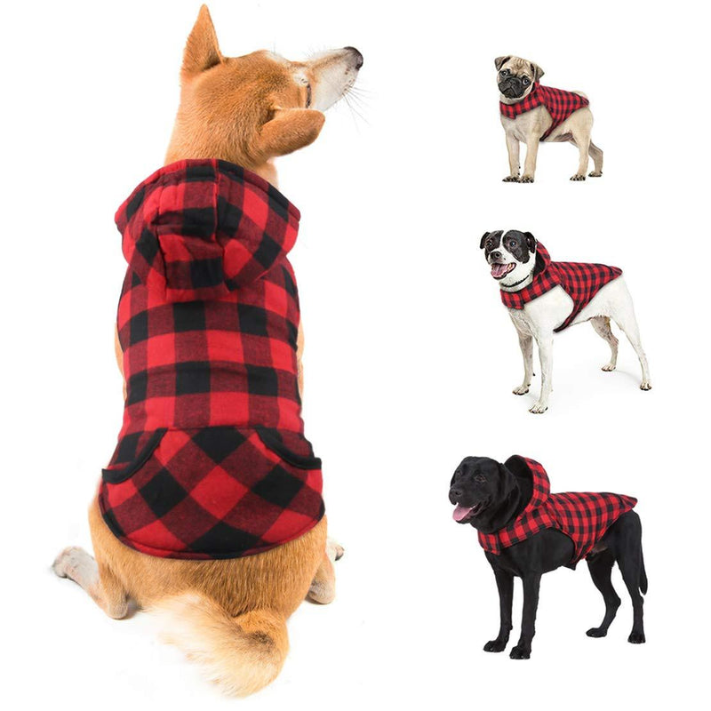 [Australia] - Idepet Plaid Dog Hoodie Shirt, Pet Winter Clothes Vest Costumes Warm Soft Coat for Small Medium Large Dogs Cats L Red 