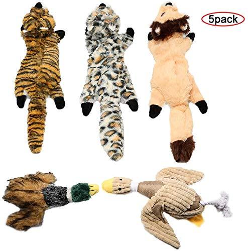 [Australia] - Dono Dog Squeaky Toys 5 Pack - Pet Toys Durable Chew Cute Three no Stuffing Toy and Two Plush with Stuffing Puppy Toy for Small Medium Large Animals Dogs Teething Doggie Toys 