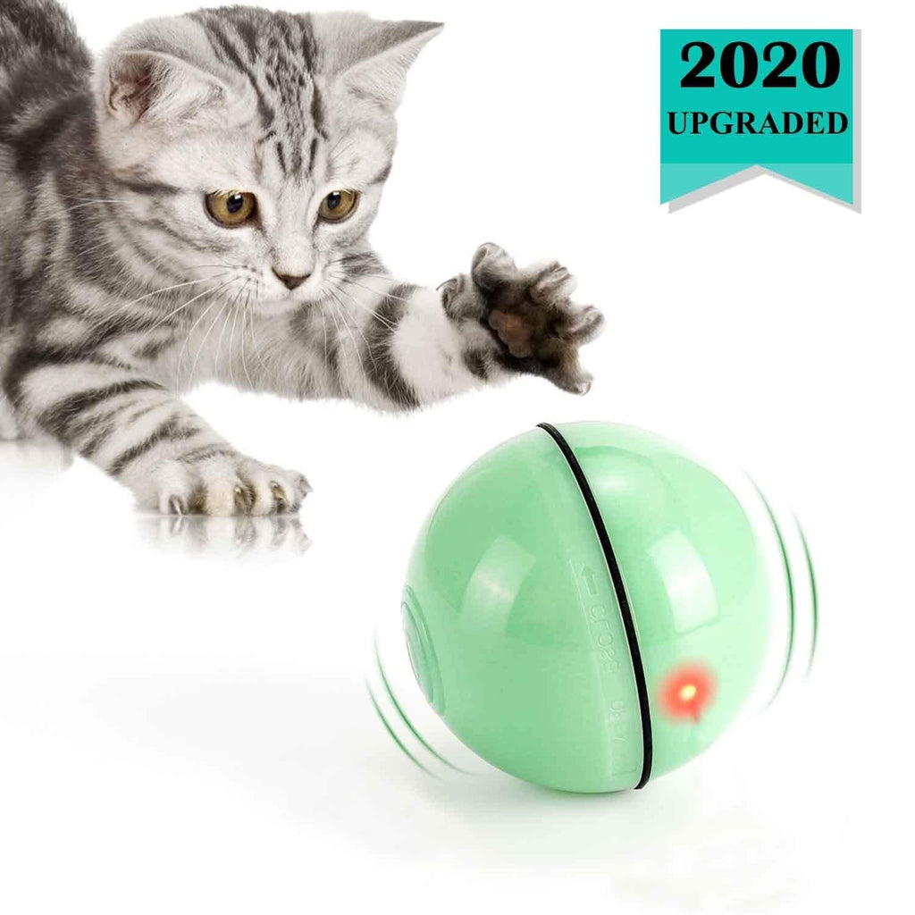 [Australia] - WWVVPET Interactive Cat Toys Ball with LED Light,360 Degree Self Rotating Ball,USB Rechargeable Cat Ball Toy,Stimulate Hunting Instinct Kitten Funny Chaser Roller Pet Toy Green 