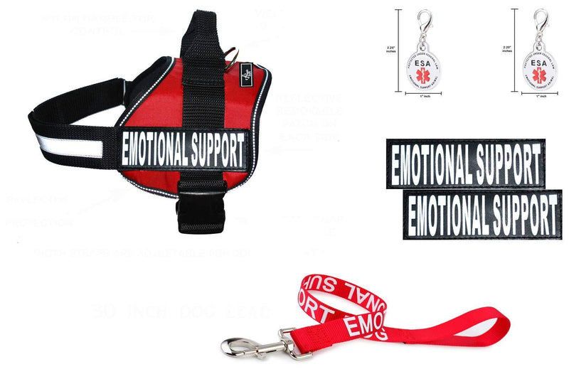 [Australia] - Doggie Stylz Official Emotional Support ESA Vest Harness Bundle Kit. Includes Vest, Set of Emotional Support Removable Reflective Patches, 30 inch Lead and 2 ID Dog Tags Girth 19-25" Red 