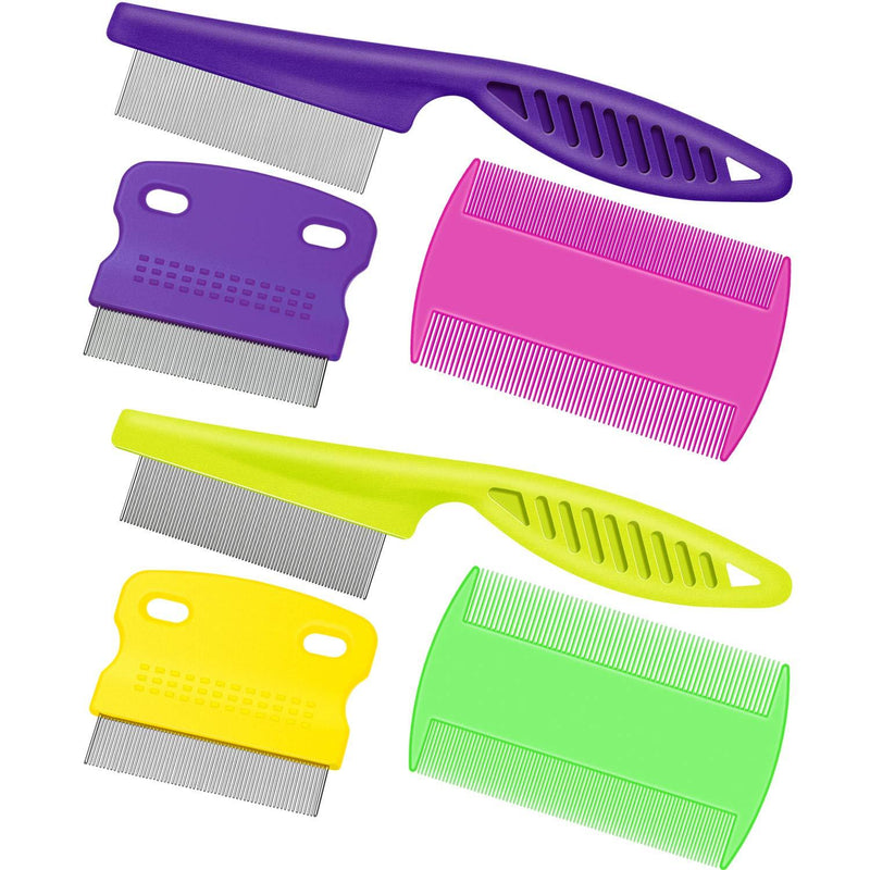 6 Pieces Pet Lice Combs Dog Grooming Flea Comb Cat Tear Stain Comb for Removal Dandruff, Hair Stain, Nit (Pink, Green, Purple, Yellow) Pink, Green, Purple, Yellow - PawsPlanet Australia