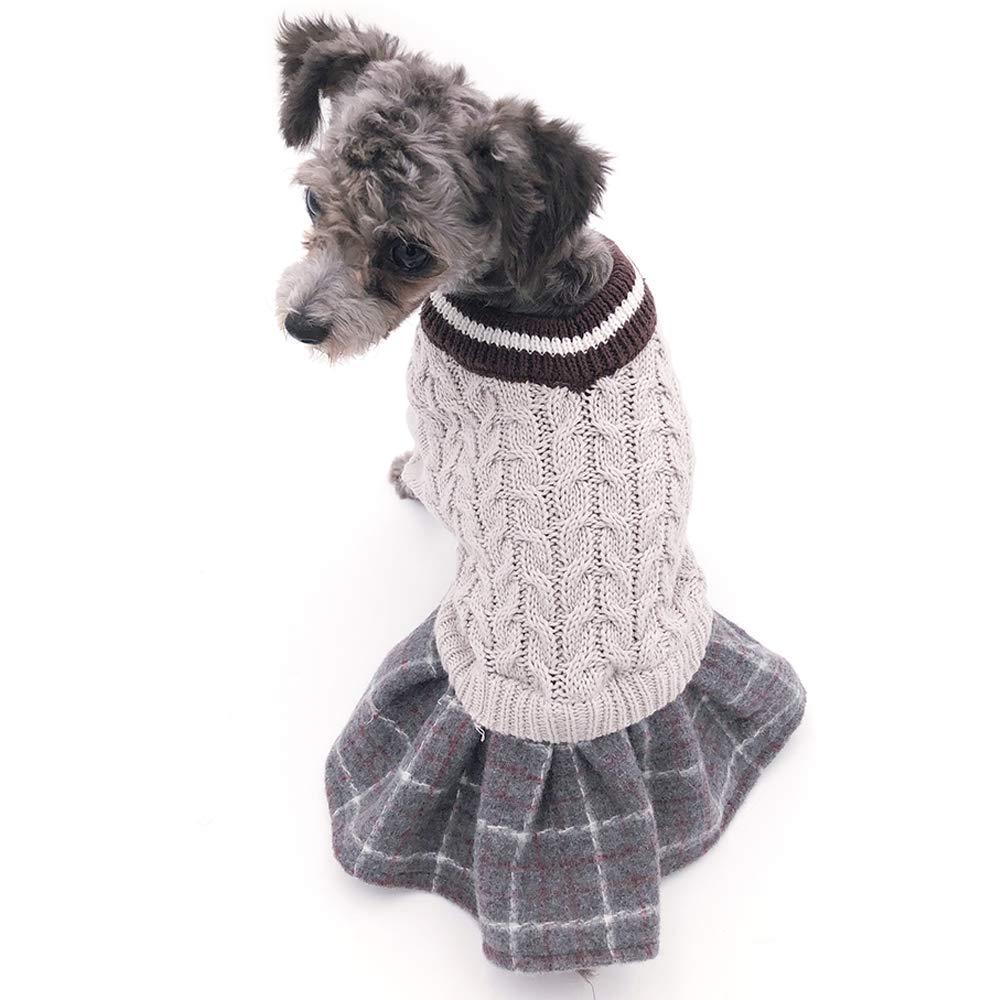 [Australia] - FLAdorepet Dog Sweater Dress Wool Tutu Skirt Winter Warm Pet Cat Knitted Clothes for Small Medium Dog Girls S Grey 